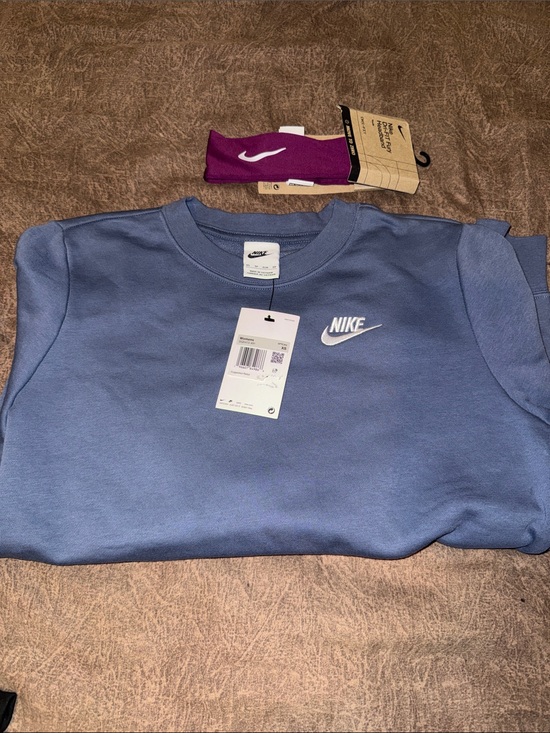 Nike Other - Nike womens Blue Crewneck Sweatshirt with White Swoosh and youth purple headband